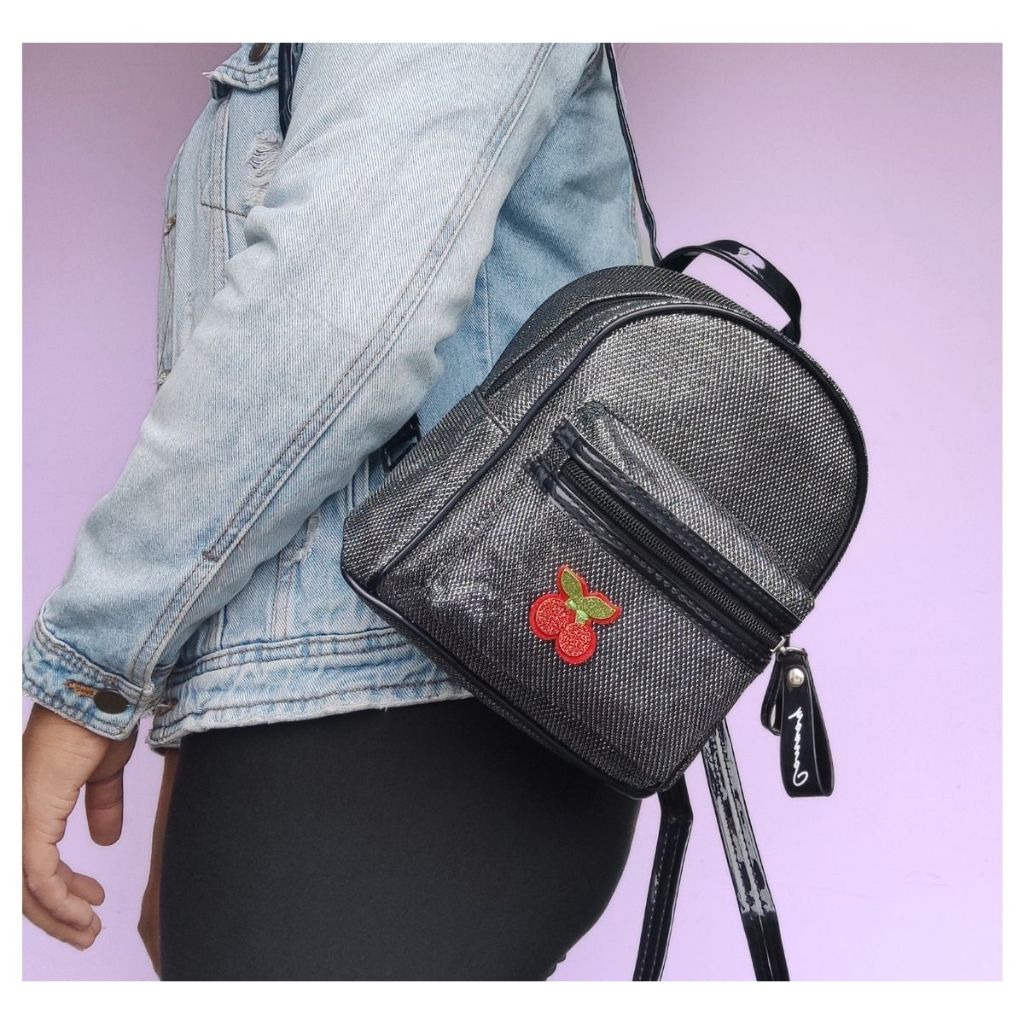 Mini Mochila Fofas Para Passeio Feminina Infantil Cereja Cherry Preto Prata em Oferta na Shopee