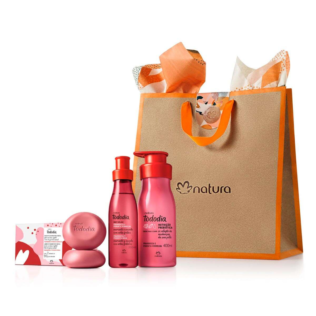 Kit Natura Tododia Framboesa E Pimenta Vermelha Hidratante, Body Splash, Sabonete em barra 2 un.
