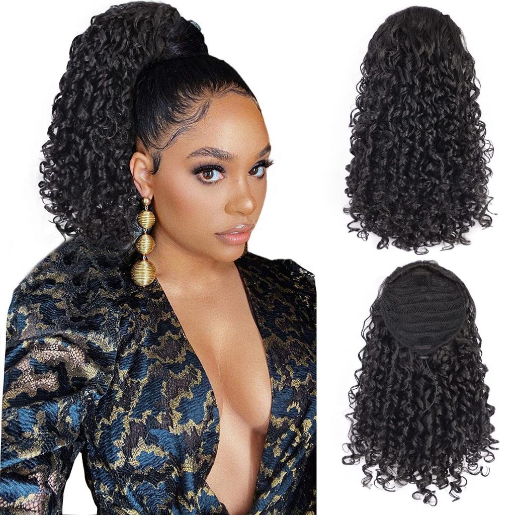 Cabelo Cacheado Peruca de Rabo De Cavalo Curto Com Ajustes Puff 45cm Fashion You 002