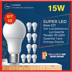 10 Lâmpada Led Bulbo 15w Branco Frio 6.500K (Luz Branca) | Branco Quente 3.200K (Luz Amarela) | Bivolt E27
