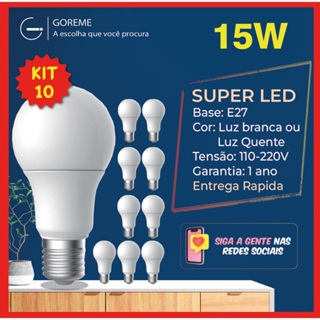 10 Lâmpada Led Bulbo 15w Branco Frio 6.500K (Luz Branca) | Branco Quente 3.200K (Luz Amarela) |  Bivolt E27 em Oferta na Shopee