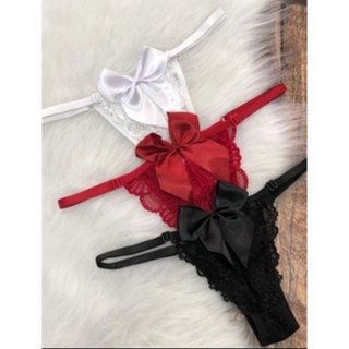 kit 3 Tanga Laçarote Com Regulagem Lateral Calcinha Sexy de Renda Com Laço Grande