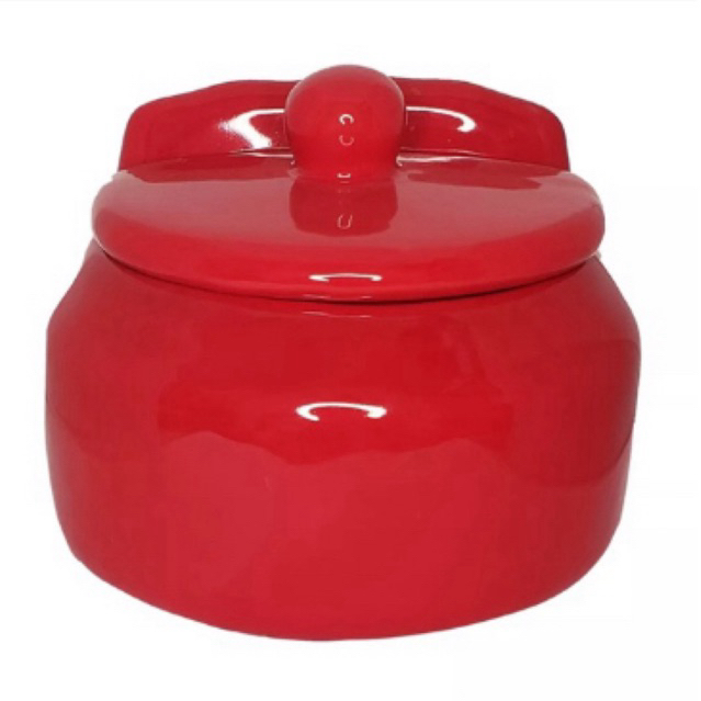 Saleiro Vermelho em Cerâmica com Tampa Mesa Parede Porta Sal
