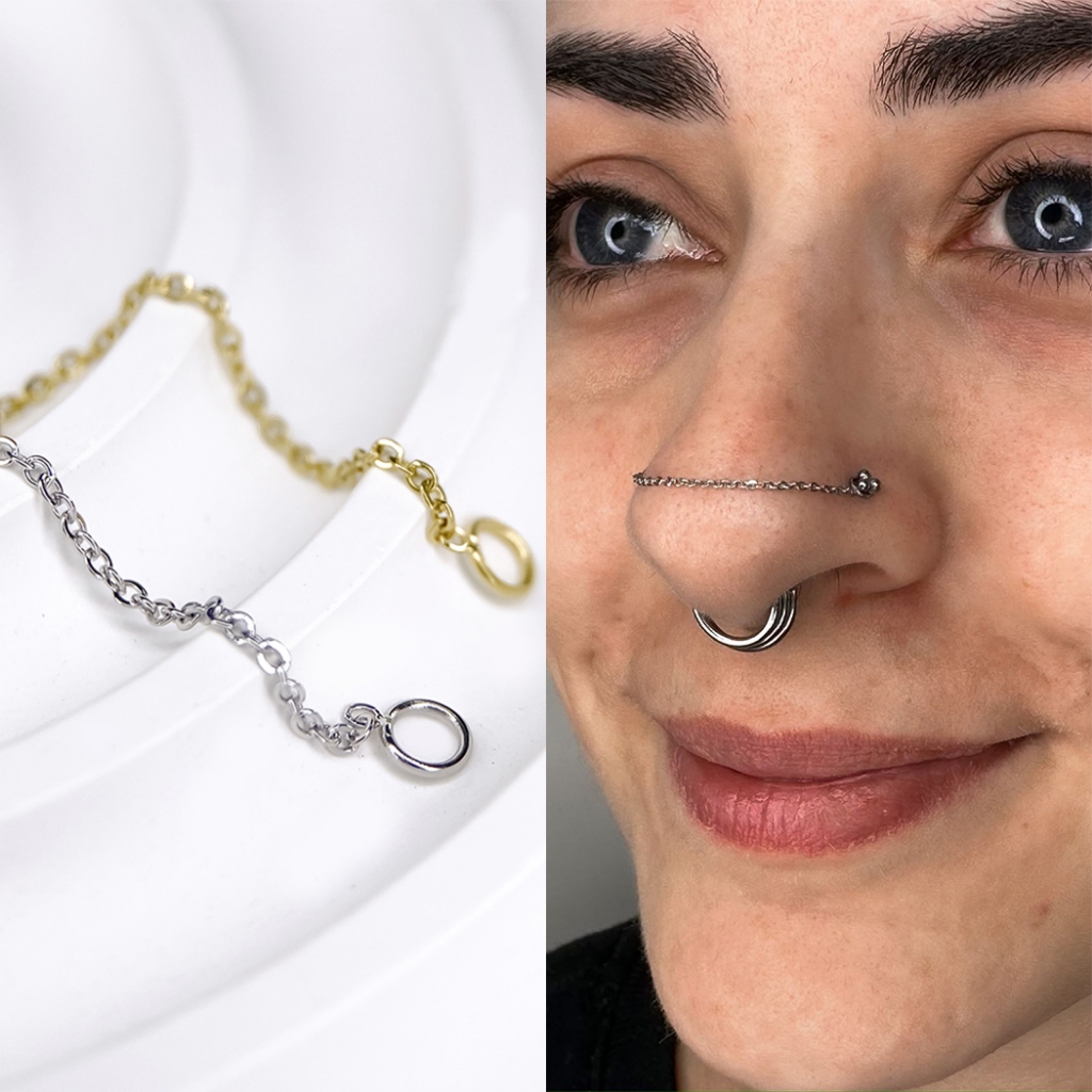 Corrente para Piercing de Orelha de Aço Cirúrgico Dourado e Prata