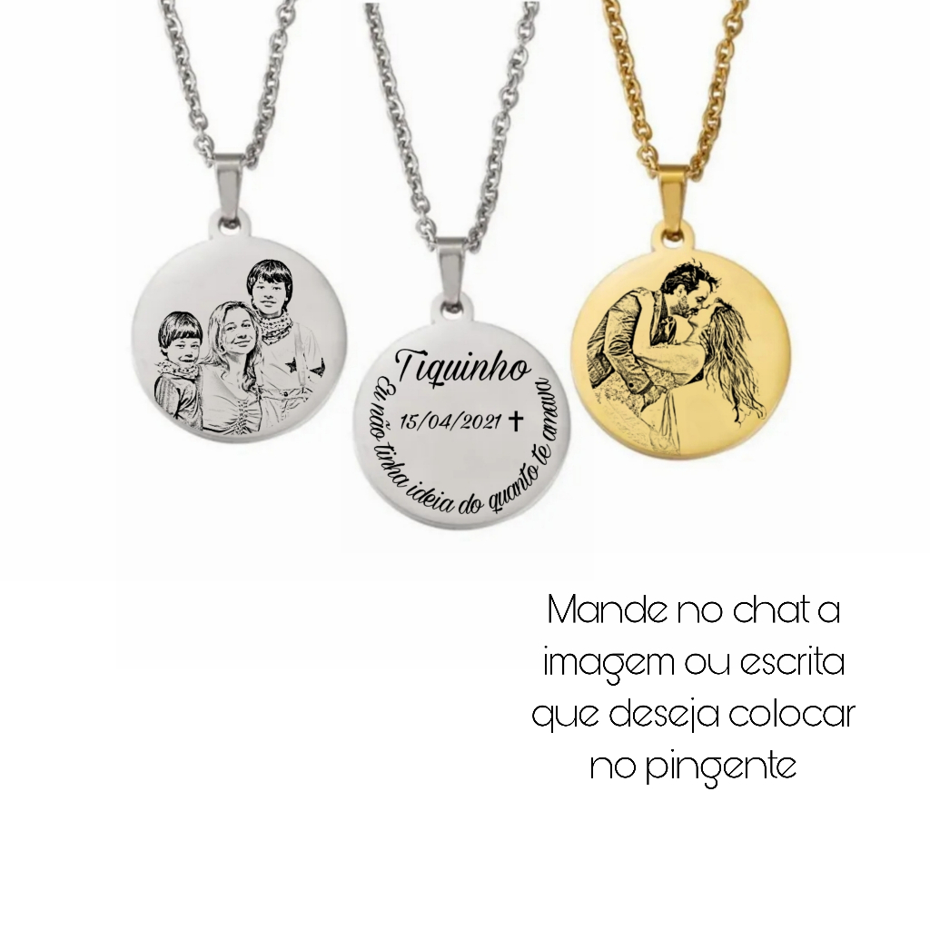 Colar Cordão Corrente Aço Inoxidável Personalizado foto Imagem Casal Familia Pet animal de estimação Masculino Feminino