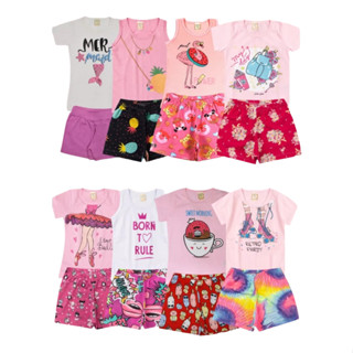 Kit 4 Peças Premium Infantil Menina Verão 1 a 8 Conjunto Feminino- Kit 2 Conjuntos Verão em Oferta na Shopee