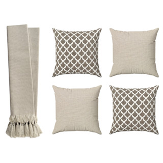 Kit Manta Para Sofá Retrátil Confort + 4 Capas Almofadas Losango Bege