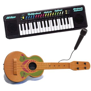 Kit Piano Teclado Musical Violão Infantil Com Microfone Viola Brinquedos em Oferta na Shopee