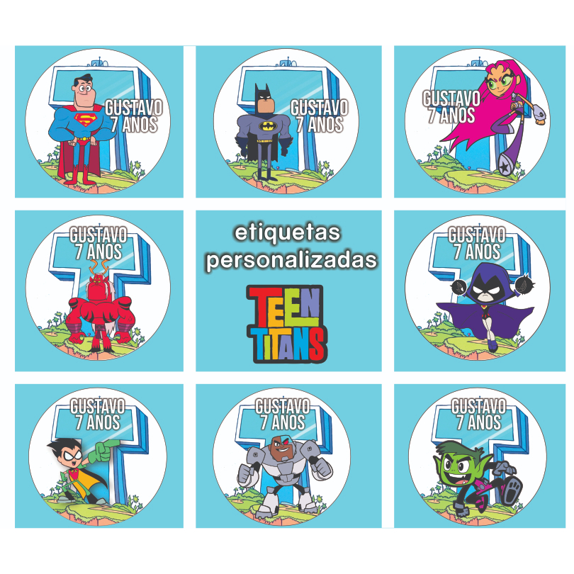 Etiqueta Adesiva Personalizada Jovens Titãs Para Lembrancinhas e Aniversário 4x4cm 30,  60 ou 120 Unidades
