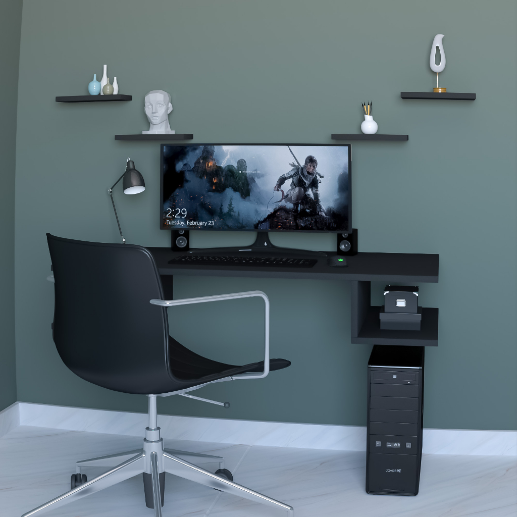 Mesa para Escritório com Prateleiras MDF Quarto Sala Gamer Computador Aparador em Oferta na Shopee