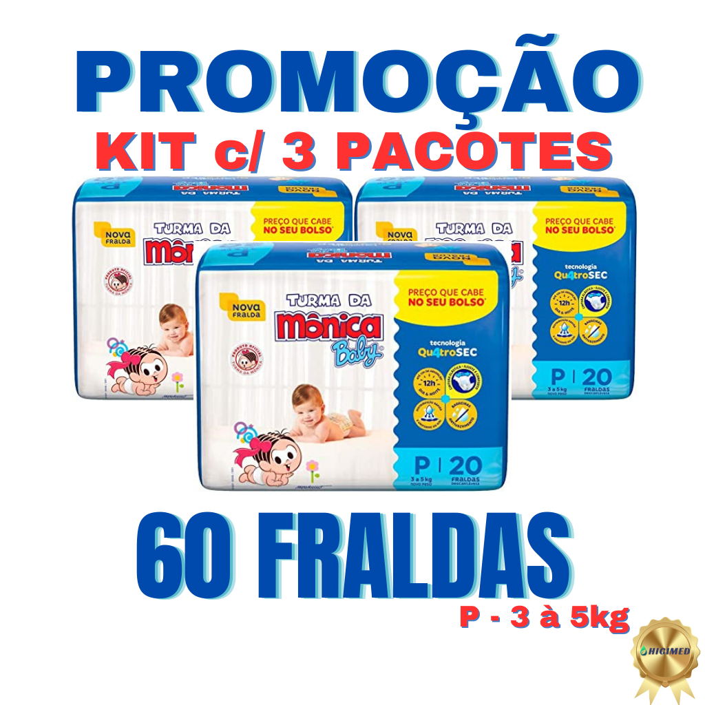 Fralda Infantil Turma da Mônica Baby - RN/P/M/G/XG/XXG em Oferta na Shopee