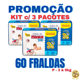 Fralda Infantil Turma da Mônica Baby - RN/P/M/G/XG/XXG em Oferta na Shopee