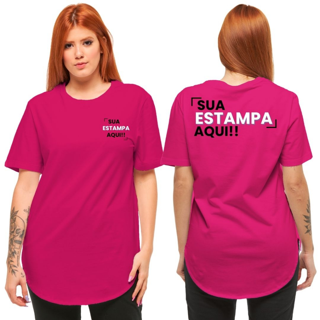 Camiseta Personalizada Estampa (Frente Pequeno/Costas) Longline Feminina C1efc