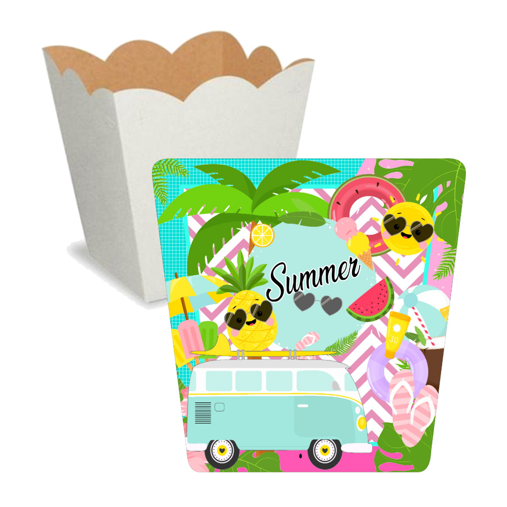 10 Adesivos Para Cachepô Retangular 7cm Tropical Summer - Decoração Festa Aniversário, Lembrancinhas Praia, Tropical, Festa na Piscina, Pool Party, Frutas, tema Hawai, Tema Praiano.