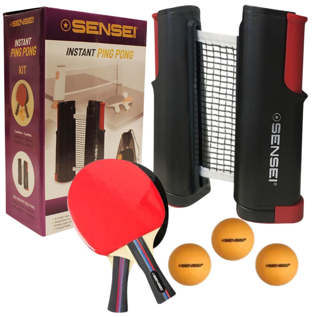 Kit Ping Pong Tênis de mesa 2 Raquete de Madeira Profissional 3 bolinhas e Rede