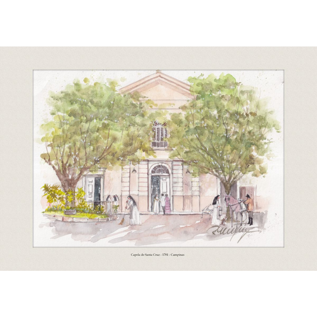 Pintura em Aquarela Capela de Santa Cruz 1781 - Campinas | Quadro Decorativo | A4