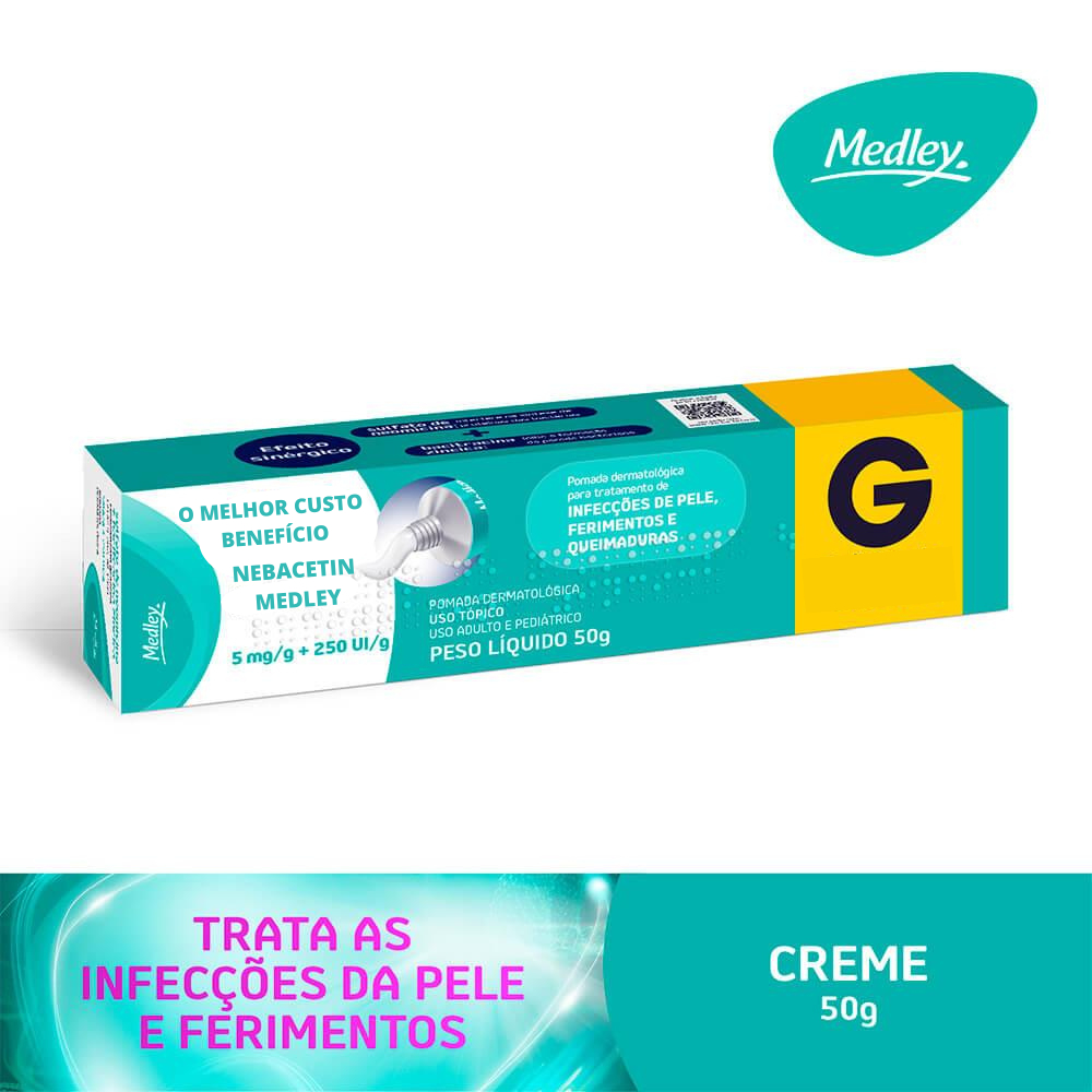 Nebacetin G Medley Pomada 50g Tamanho Grande Cicatrizante Piercing Tatuagem Queimaduras