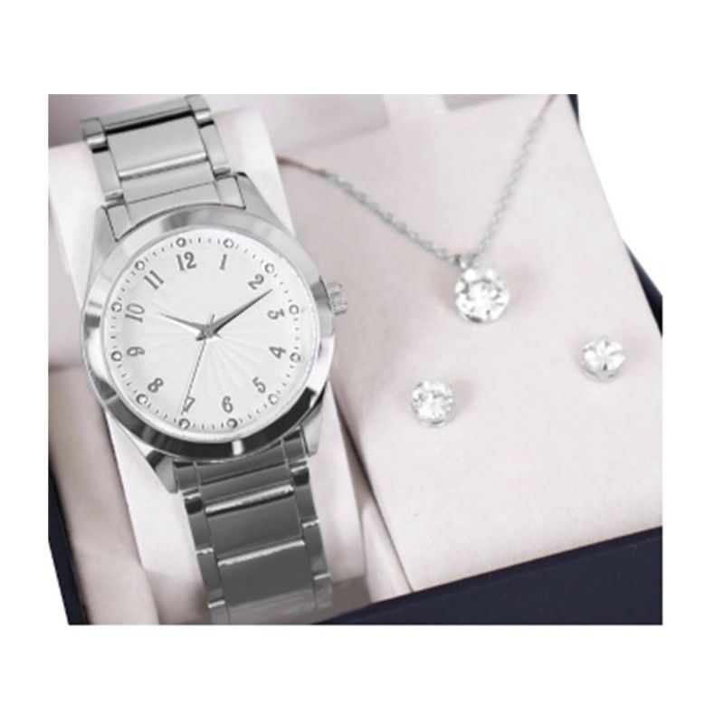 Relógio Feminino de aço Redondo Luxo + Kit Colar e brinco Luxo Mega promoção