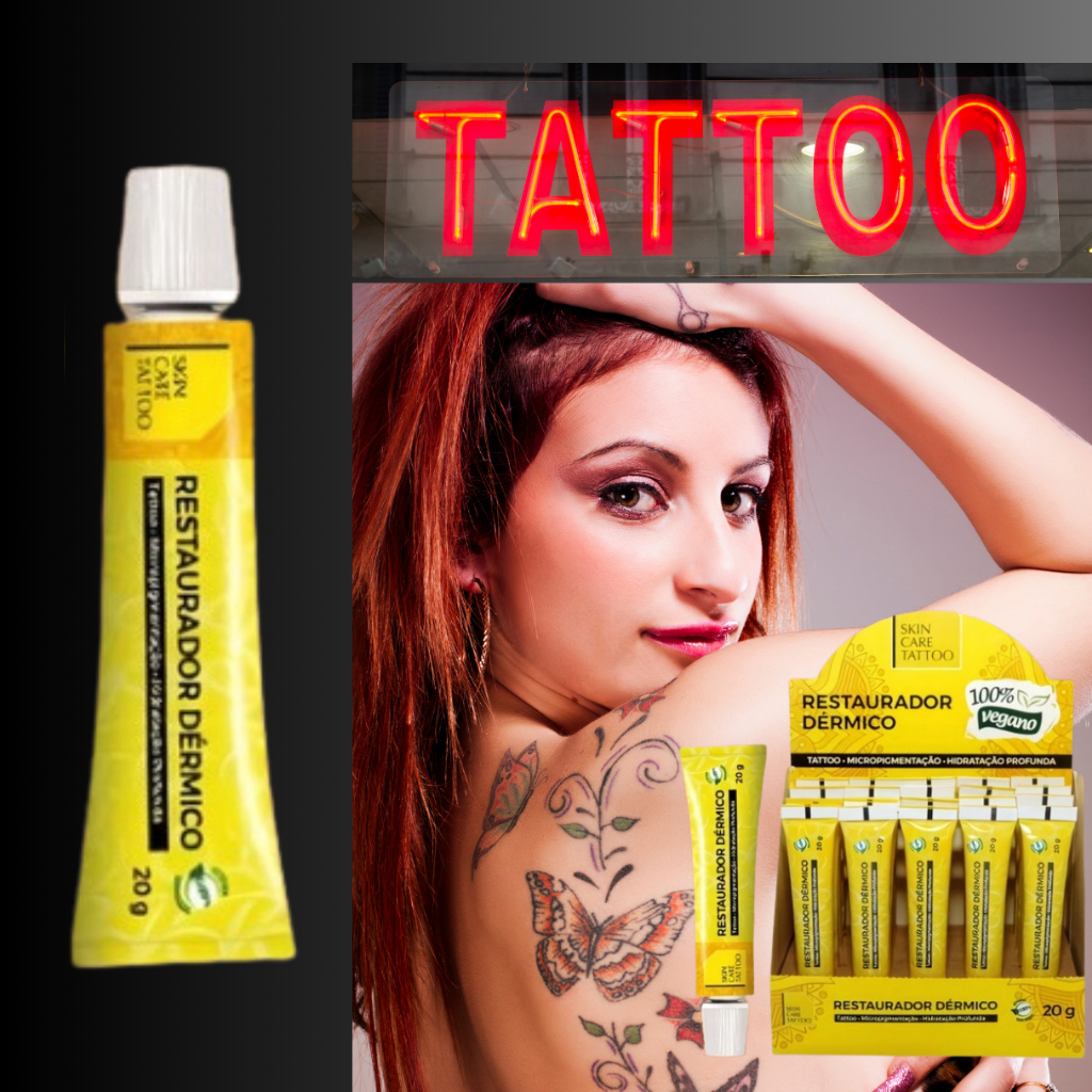 Restaurador Dérmico Para Tatuagem Pomada Cicratizante Hidratante Bisnaga Creme Bisnaga 20g 100% Vegano Skin Care Tatoo