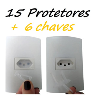 15 Protetores de Tomada 6 Chavinhas Transparente Segurança Bebê