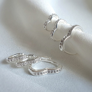 Trio de Brincos Argolinha Coração Cravejada em Prata 925 em Oferta na Shopee