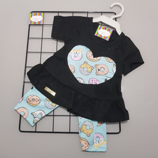 Conjunto bebê Menina leg e blusa de manga curta estampada blusa de babado com coração leggin estampada baby feminina
