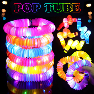 kit com 6 /12 Pop Tube Grande de Brinquedo com LED  Tubo Sensorial Luminoso Cores Variadas conectam entre si em Oferta na Shopee