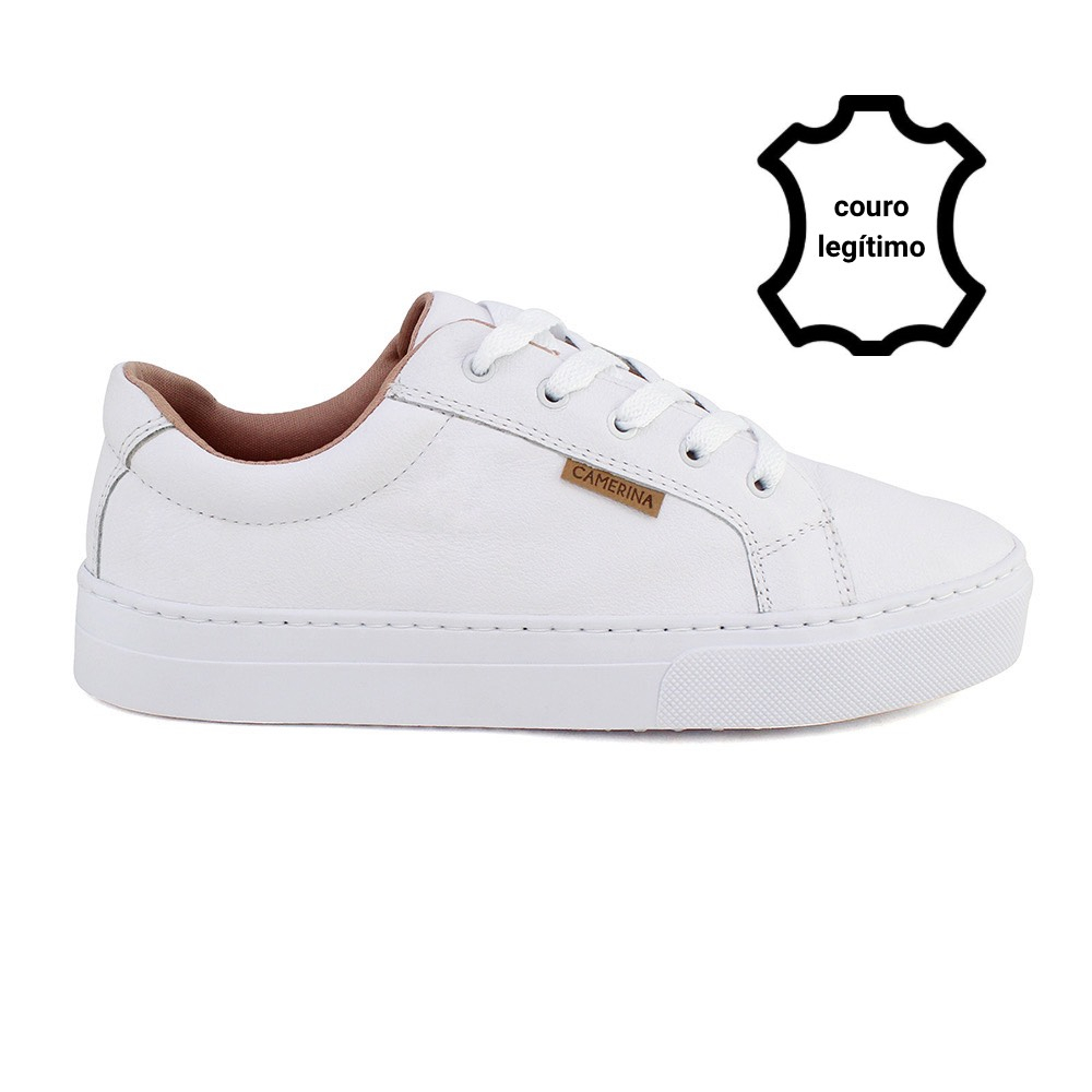 Tênis Couro Legítimo Feminino Branco Macio Combina com Tudo em Oferta na Shopee