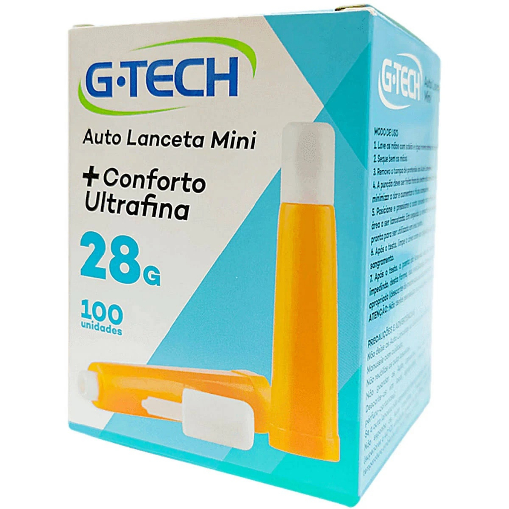 Auto Lanceta Automática Mini G-Tech 28g com 100 unidades para Medidor de Glicose Diabetes Medir Glicemia