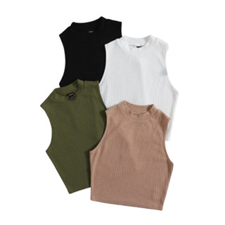 Kit 4 Croppeds Gola Alta Canelado Moda Gringa