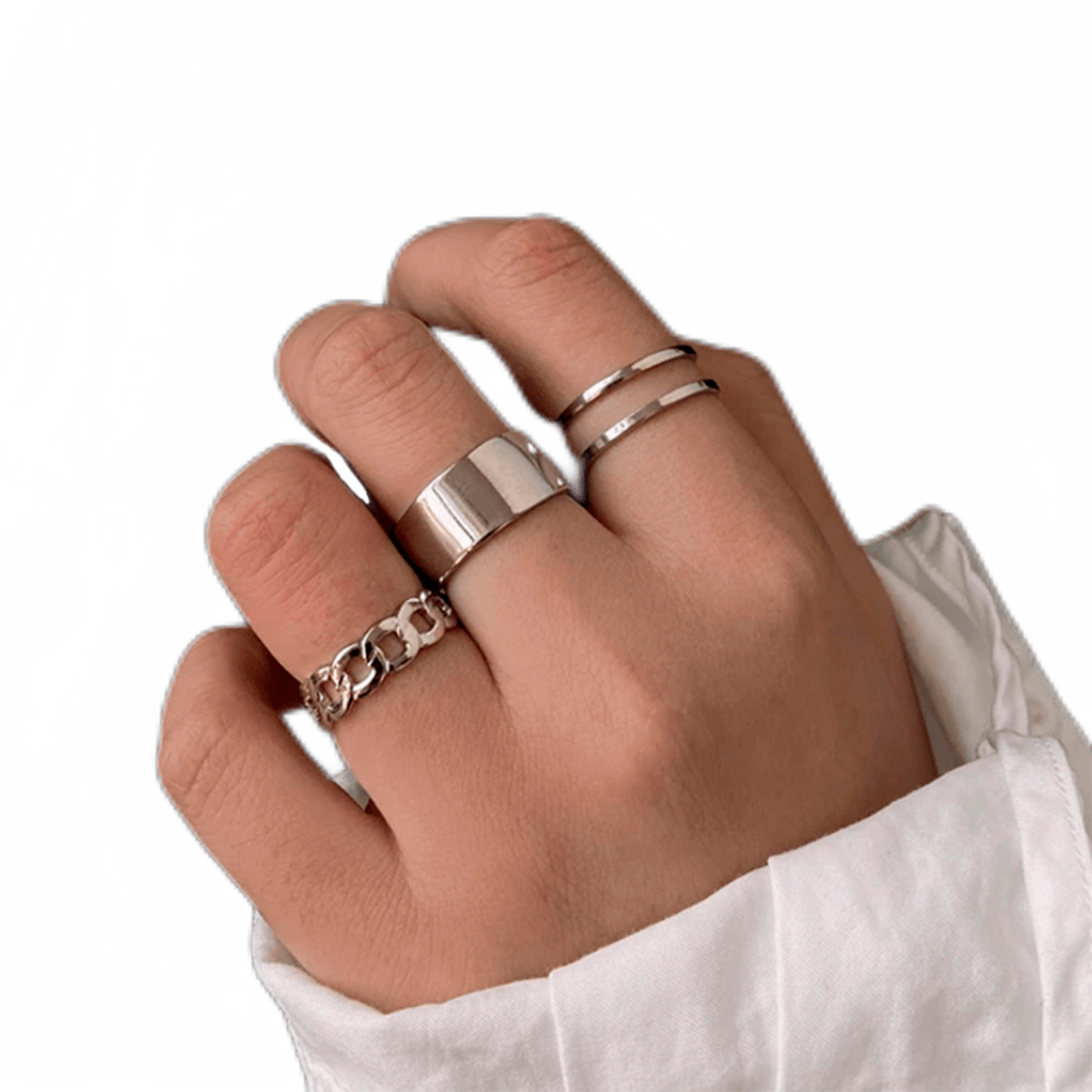 Conjunto 3 Anéis Aço Inox Duas Camadas Corrente Minimalistas Ajustável em Oferta na Shopee
