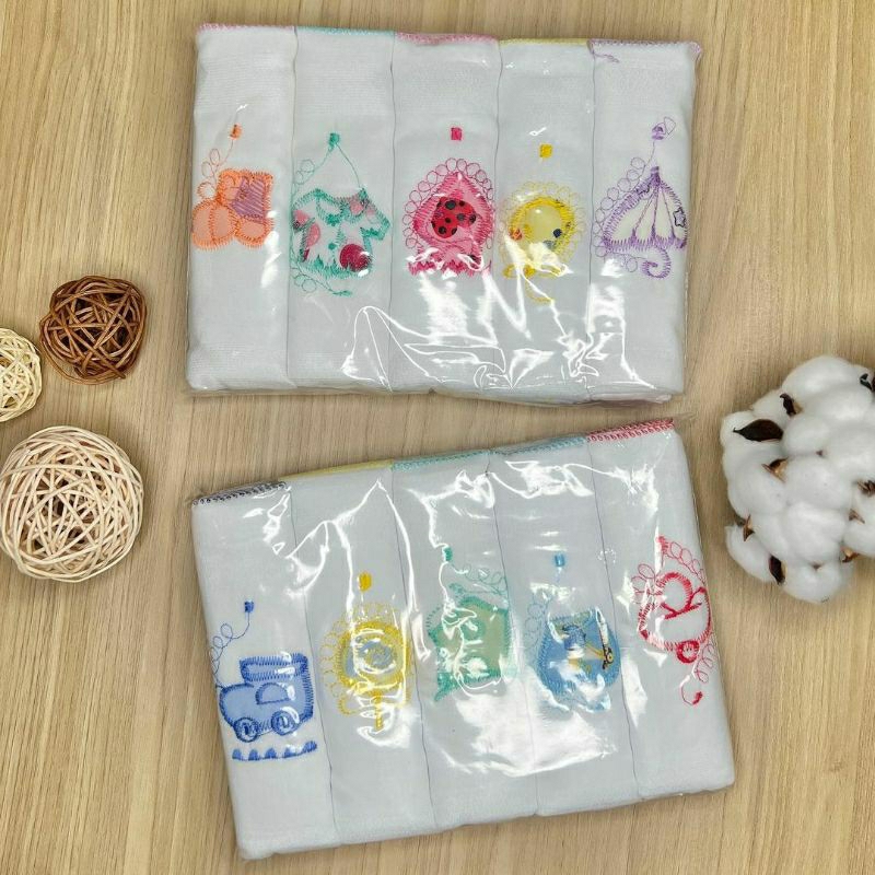 Fralda de Pano Bebê Bordada Kit com 5 Unidades 100% algodão 70 cm x 70 cm Menino ou Menina