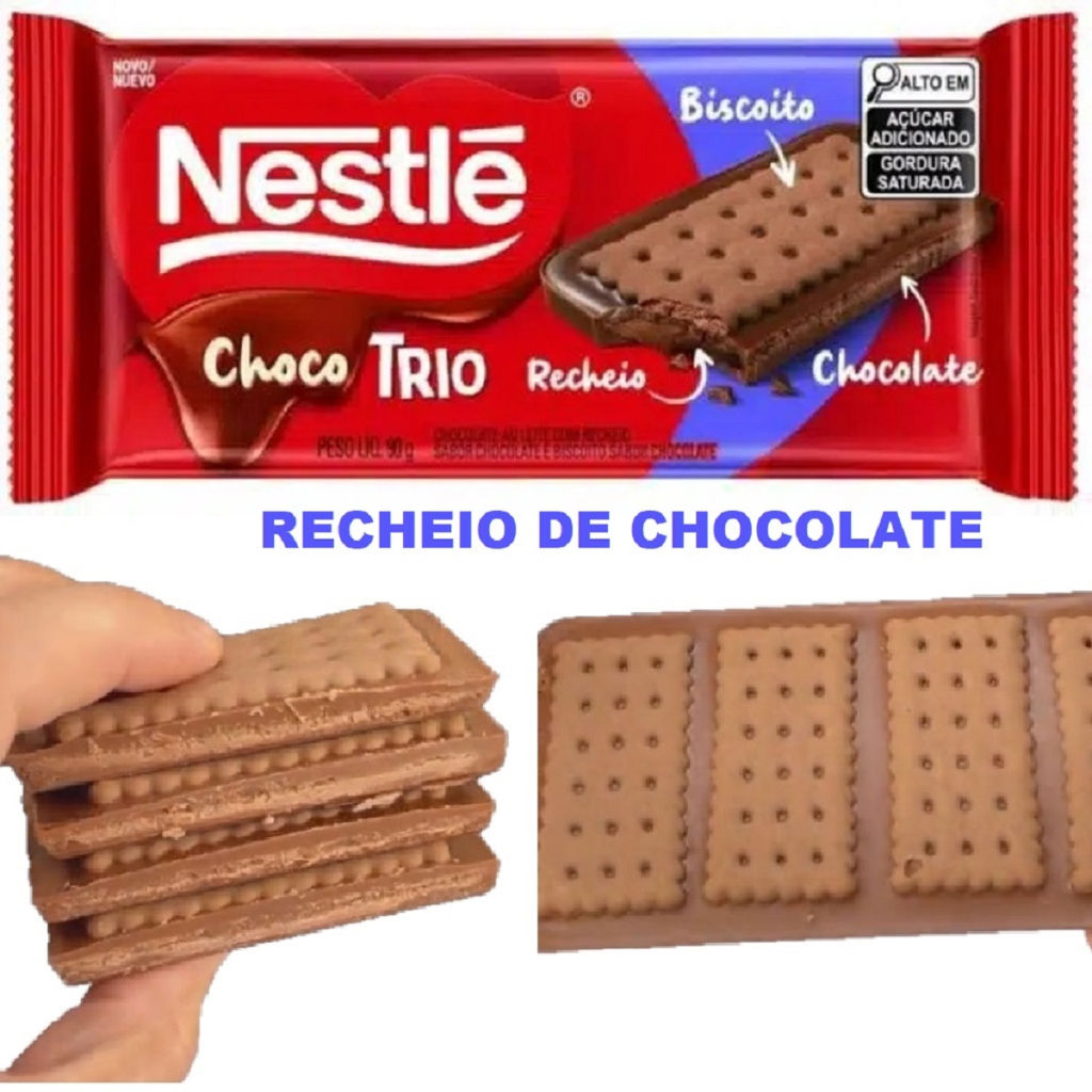 Chocolate Nestle Choco Trio Deu Math Sabor De Chocolate Bolacha com Chocolate Bicoito Com Chocolate Recheado