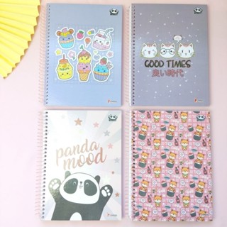 Caderno Universitário Espiral Kawaii 1 Matéria - 80 folhas - Tamoio - Estampado Panda, Comida, Cachorro, Gato