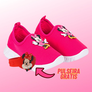 Tenis Meia Minnie Rosa Infantil Criança 20 ao 33 Moda Calce Facil Pulseira