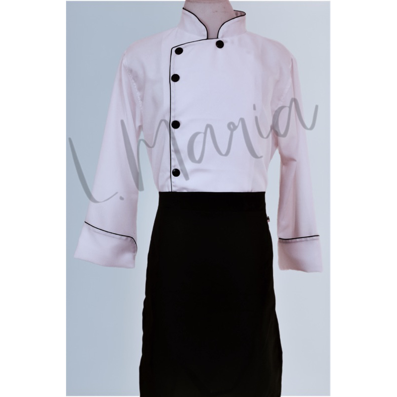 Dolmã Jaleco Chef Cozinha Oxford Manga 3/8 Branca Botão Tradicional Preto Nome Bordado Unissex Restaurante Dolma Doma