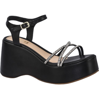 Sandália Feminina Plataforma Confortável Meia Pata Anabela Tiras Strass Brilho Cristal Metalizada Salto Alto Comfort Macia Fashion