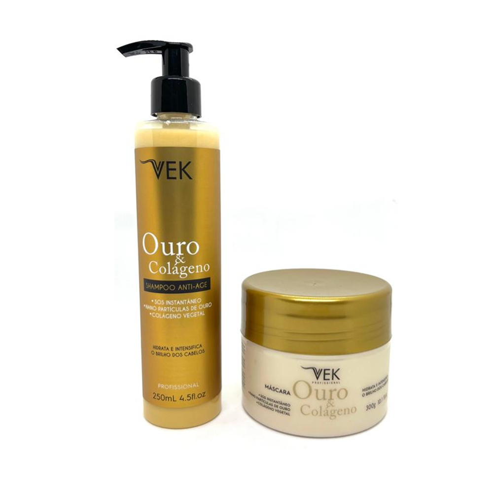 Kit Ouro E Colágeno Hidrata E Intensifica Shampoo Anti-Age 250ml + Máscara 300 g Vek