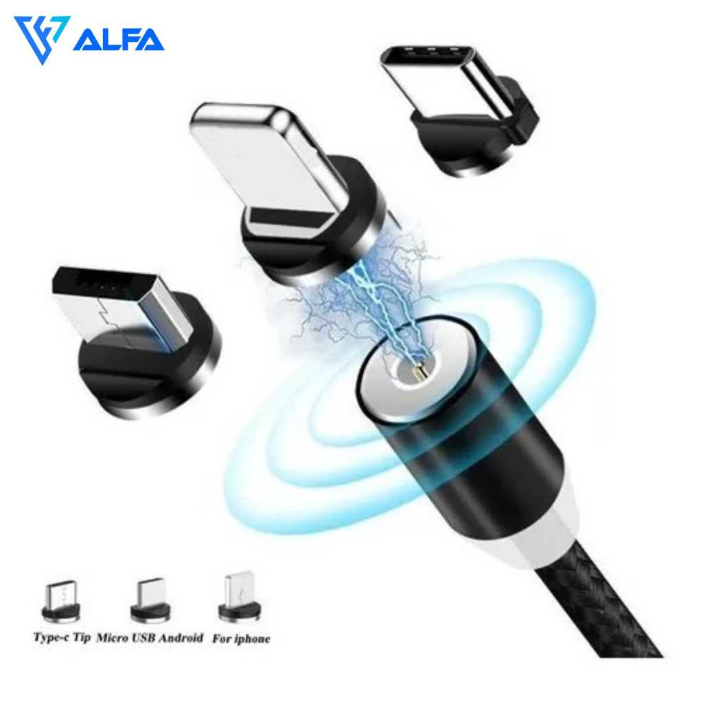 Cabo Carregador Magnético 3 em 1 led V8 ,Tipo C, iPhone Micro Usb Universal