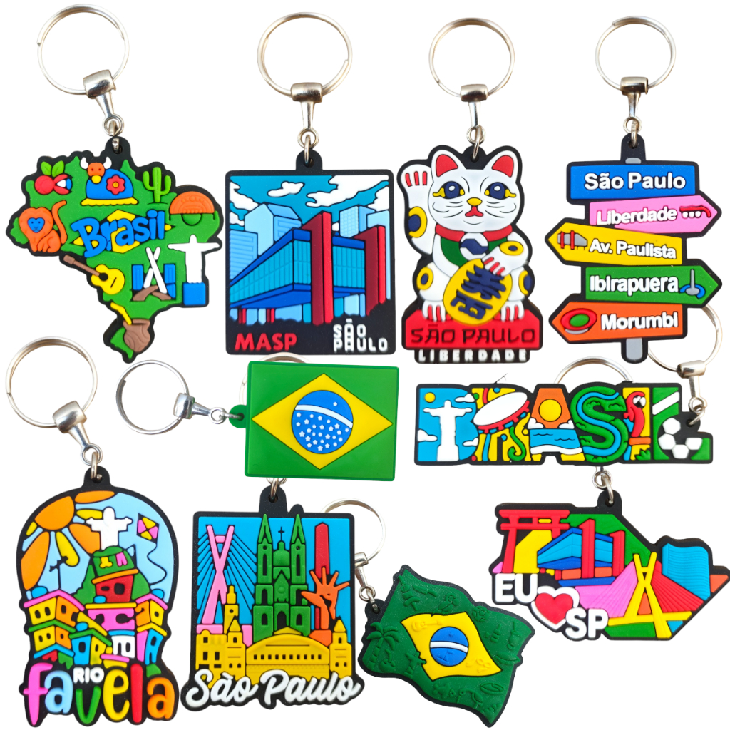 Argola Chaveiro Emborrachado Brasil e Símbolos de suas belezas cristo redentor carnaval Amazônia praias futebol em Oferta na Shopee