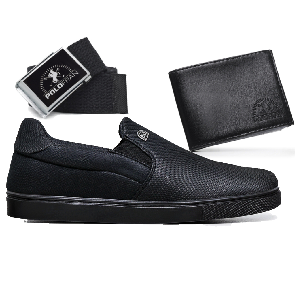 Tênis Masculino Polo Fran Slip On Iate Sapatênis Casual Básico + Carteira +cinto Bali