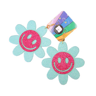Brinco Flor Feliz, Brinco de Carnaval, Brinco de Glitter, Brinco Daisy, Brinco flor Smiley