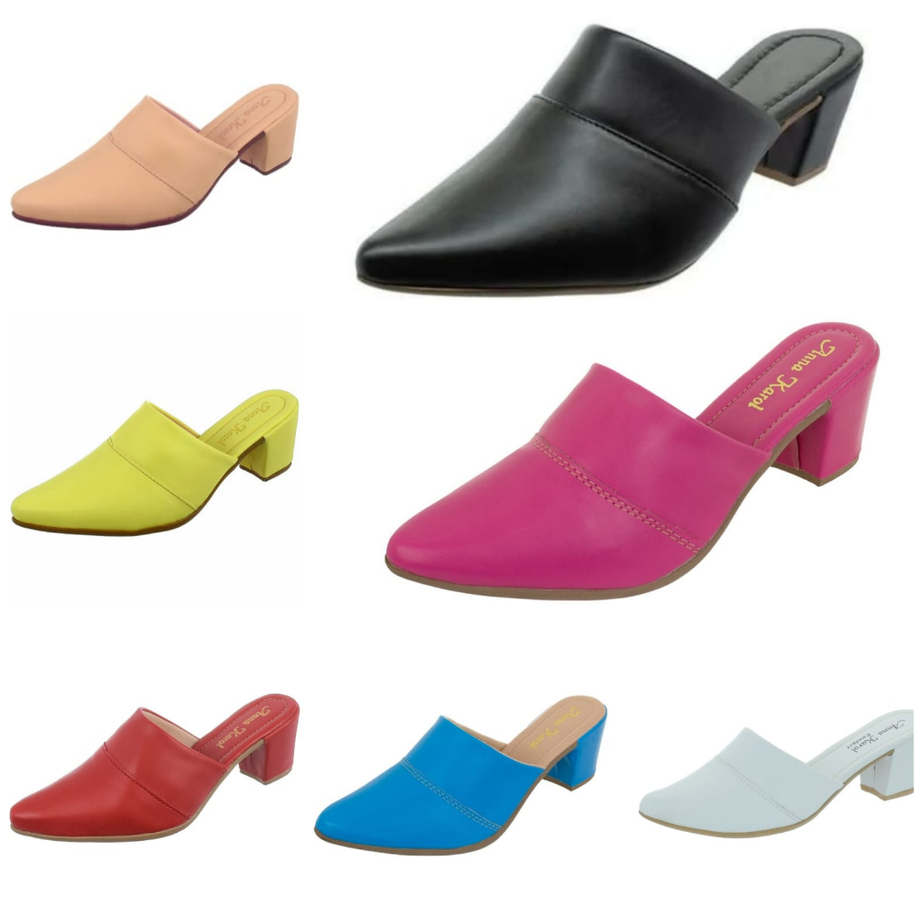 Scarpin Mule Bico Fino Salto Alto Grosso Luxo Cores