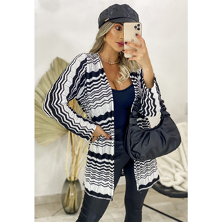 Kimono Feminino Casaco Tricot Inverno Listrado