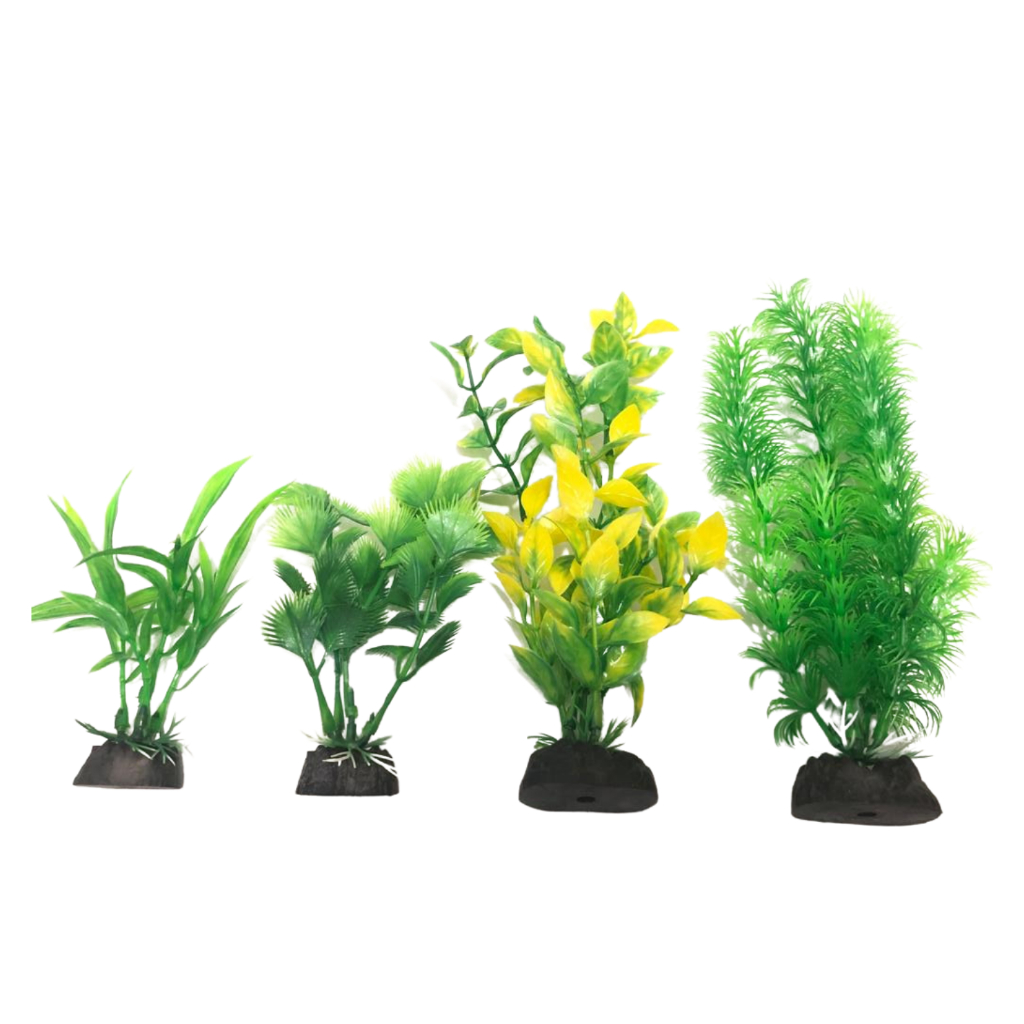 Kit Planta Plástica Aquário 4un - 2un 10cm 2 Un 20cm Green