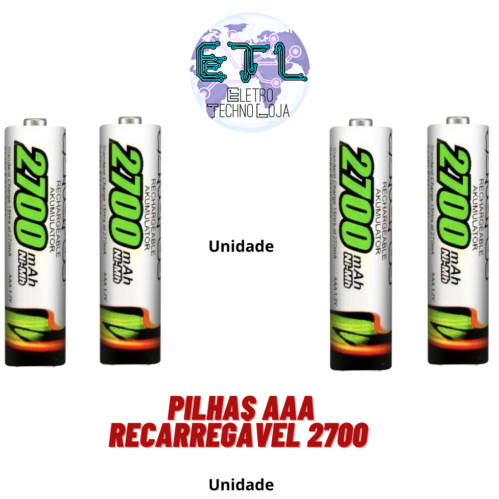 1 Unidade Pilha Palito Recarregável 2700 mah AAA