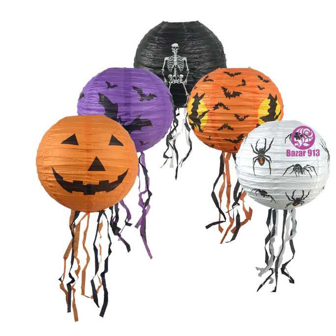 Lanterna De Papel Halloween Modelo Sanfonada E Redondo Decoração Dia Das Bruxas Abóbora Bruxa Morcego Caveira