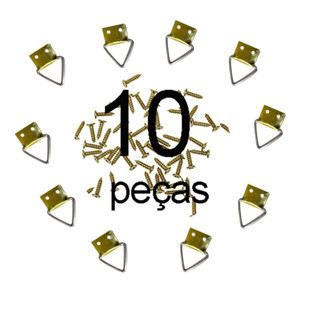 kit 10 pendurador triangulo dourado + 20 parafusos parede ganchinho para quadro
