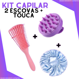 Kit Escova Polvo + Touca de Cetim + Escova Massageadora