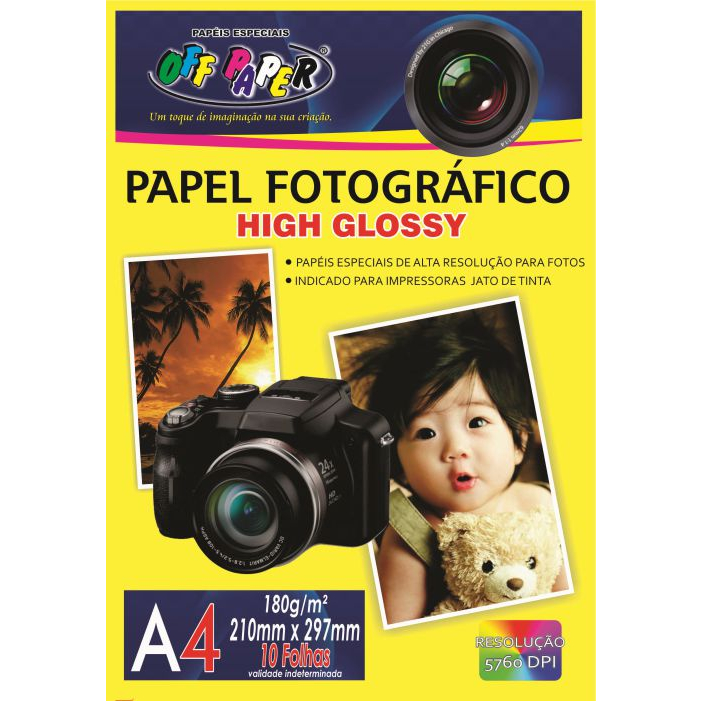 Papel Fotográfico A4 180g 5 folhas Glossy Resistente a Água Indicado para impressoras jato de tinta